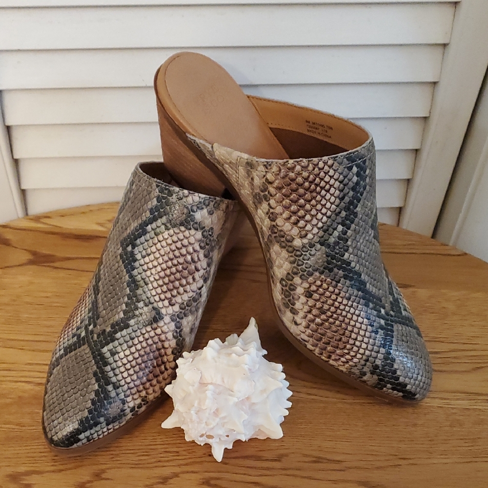 Frye And Co Leather Western Snake Print Heeled Mules, Size 8 M
